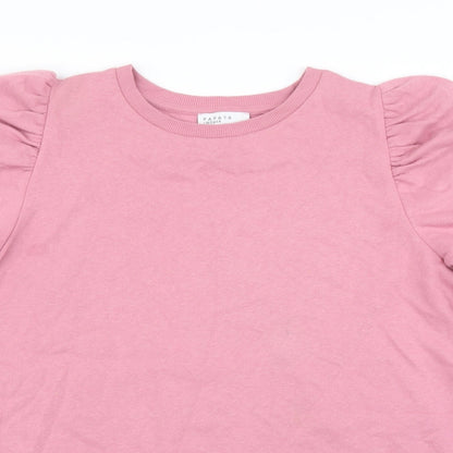 Close-up detail of Papaya women’s pink pullover sweatshirt, size UK 14
