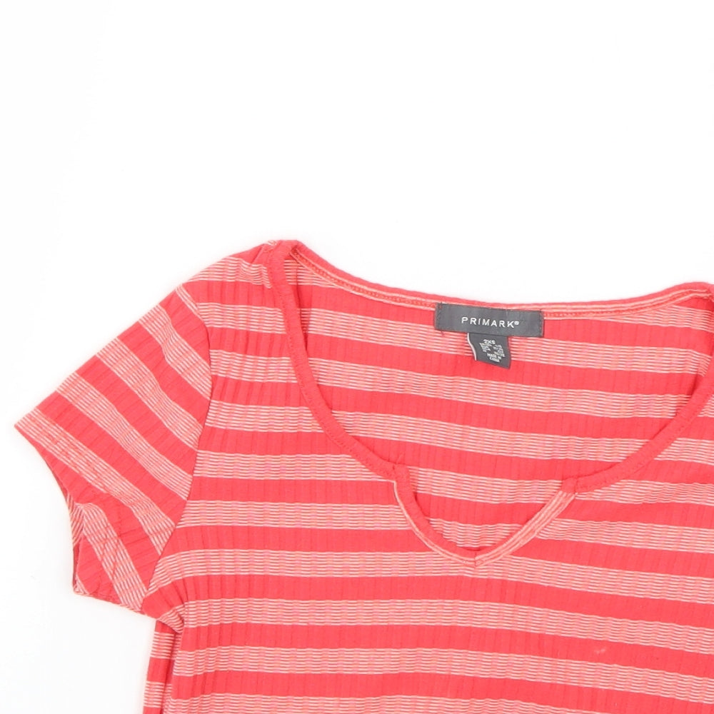 Primark Womens Red Striped  Basic T-Shirt Size 4