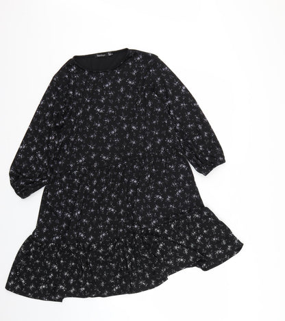 Boohoo Womens Black Floral  Fit & Flare  Size 6