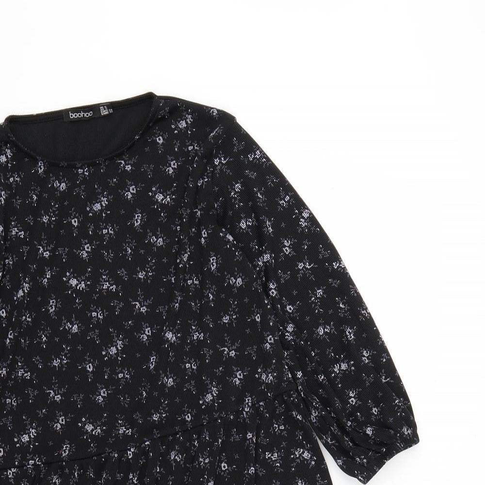 Boohoo Womens Black Floral  Fit & Flare  Size 6