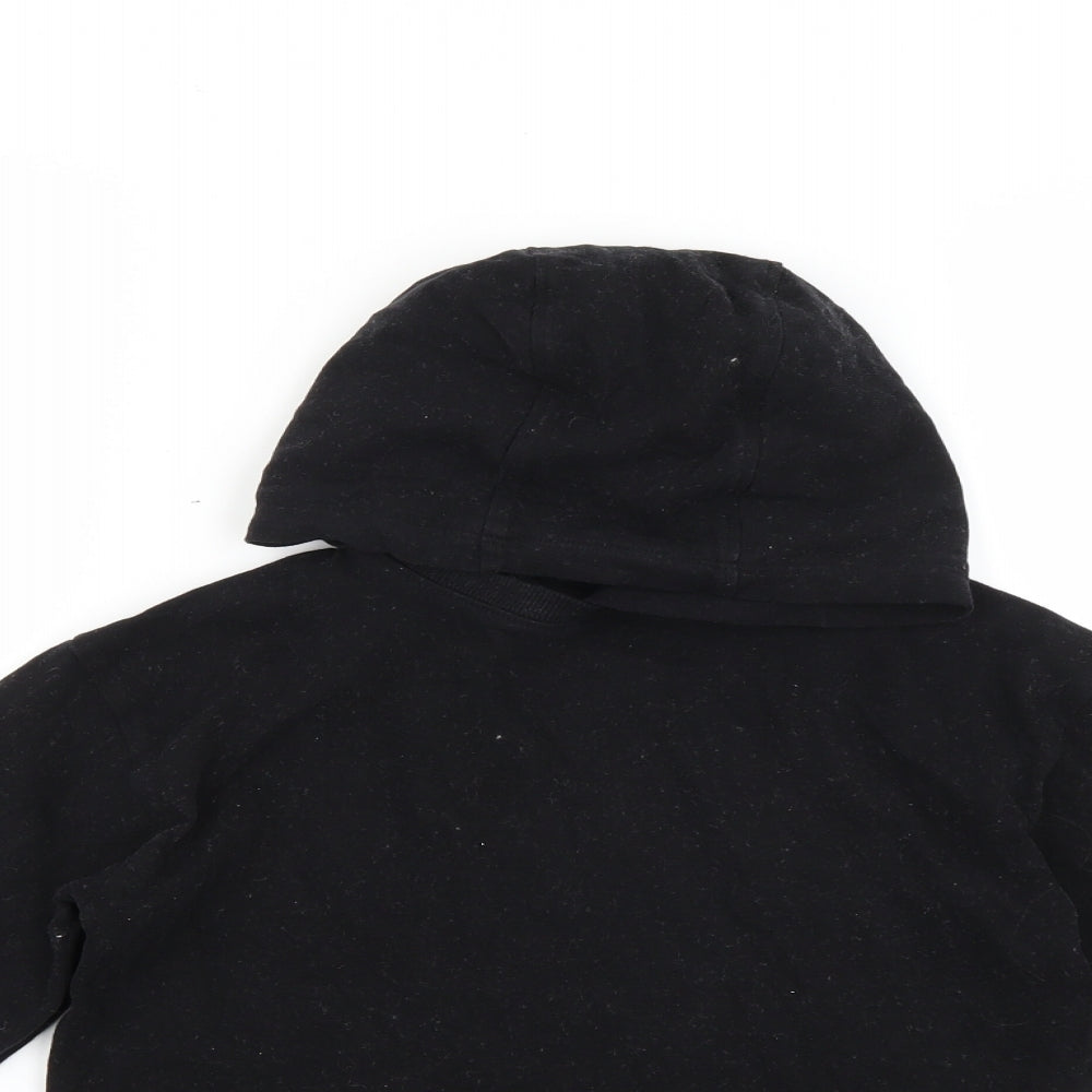 Close-up detail of Next boys’ black pullover hoodie, size 8, years