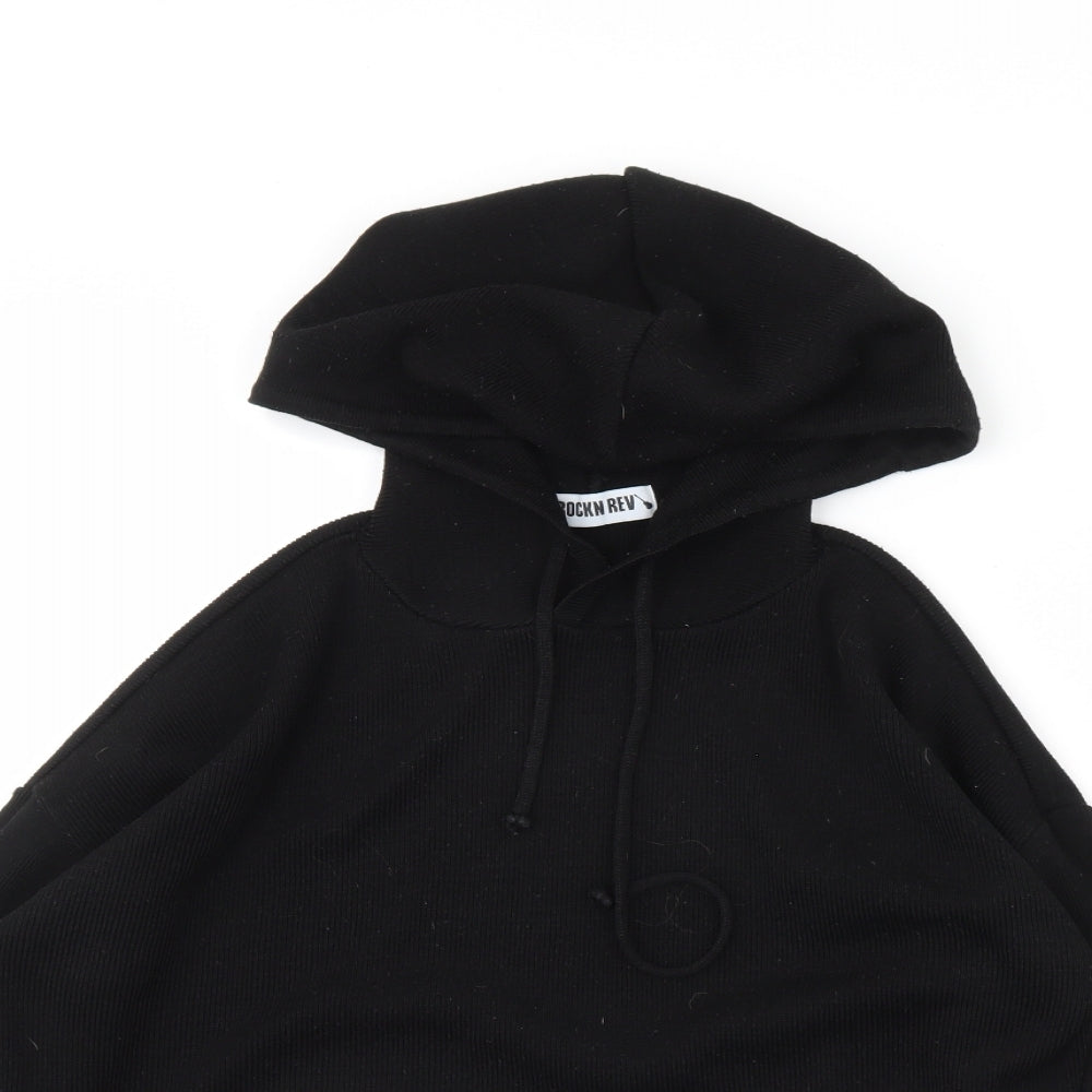 Close-up detail of Rock n rev women’s black pullover hoodie, size S