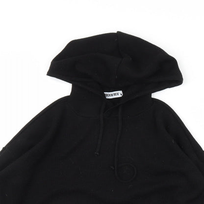 Close-up detail of Rock n rev women’s black pullover hoodie, size S