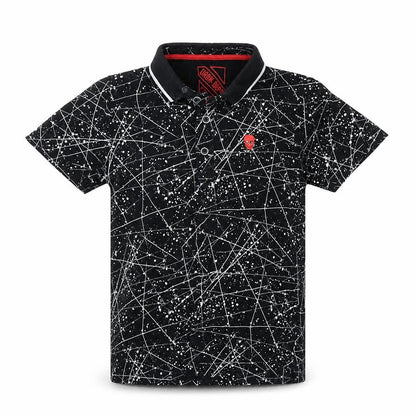 Front view of Urban Debt boys’ black geometric basic polo, size 9, years
