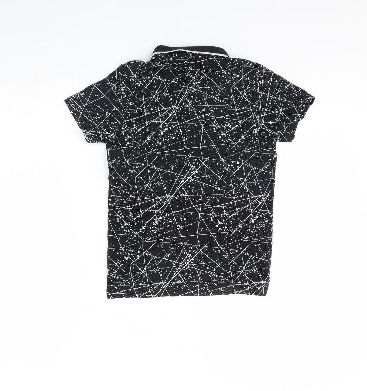 Back view of Urban Debt boys’ black geometric basic polo, size 9, years