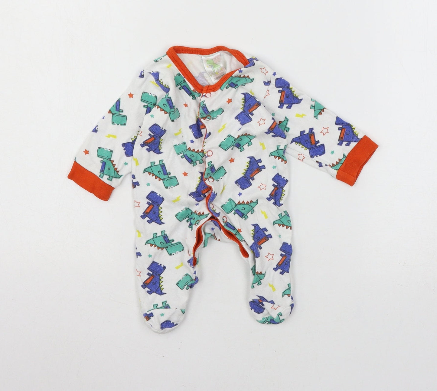 Little Din Baby White Geometric Jersey Babygrow One-Piece Size Newborn  - Dinosaurs