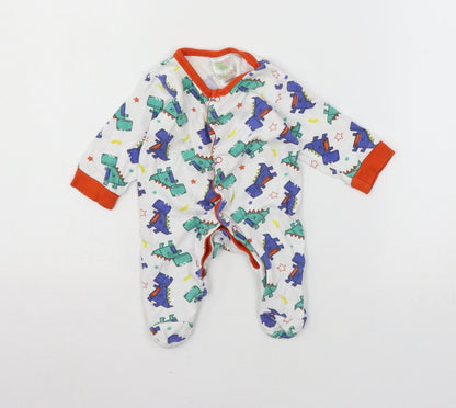 Little Din Baby White Geometric Jersey Babygrow One-Piece Size Newborn  - Dinosaurs