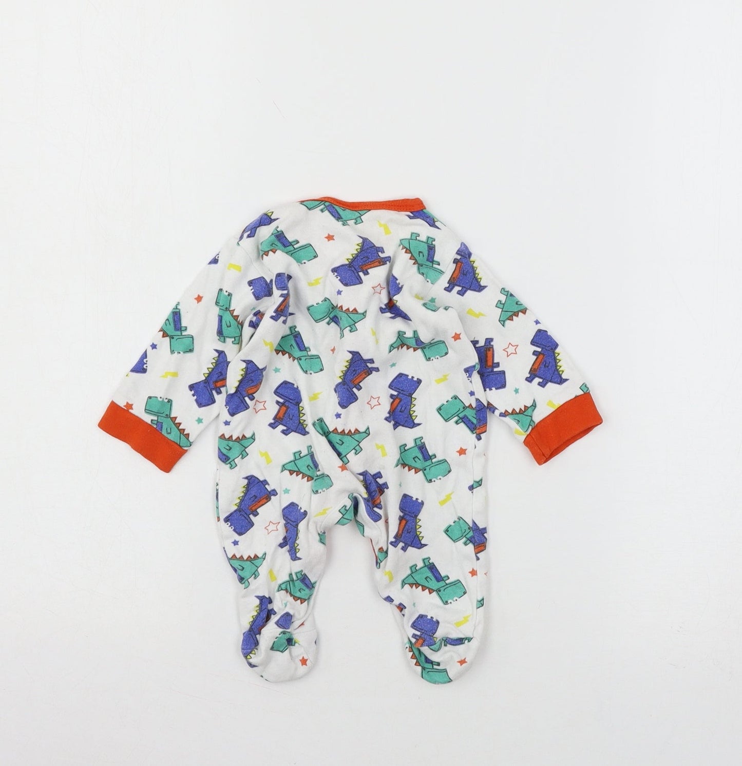 Little Din Baby White Geometric Jersey Babygrow One-Piece Size Newborn  - Dinosaurs