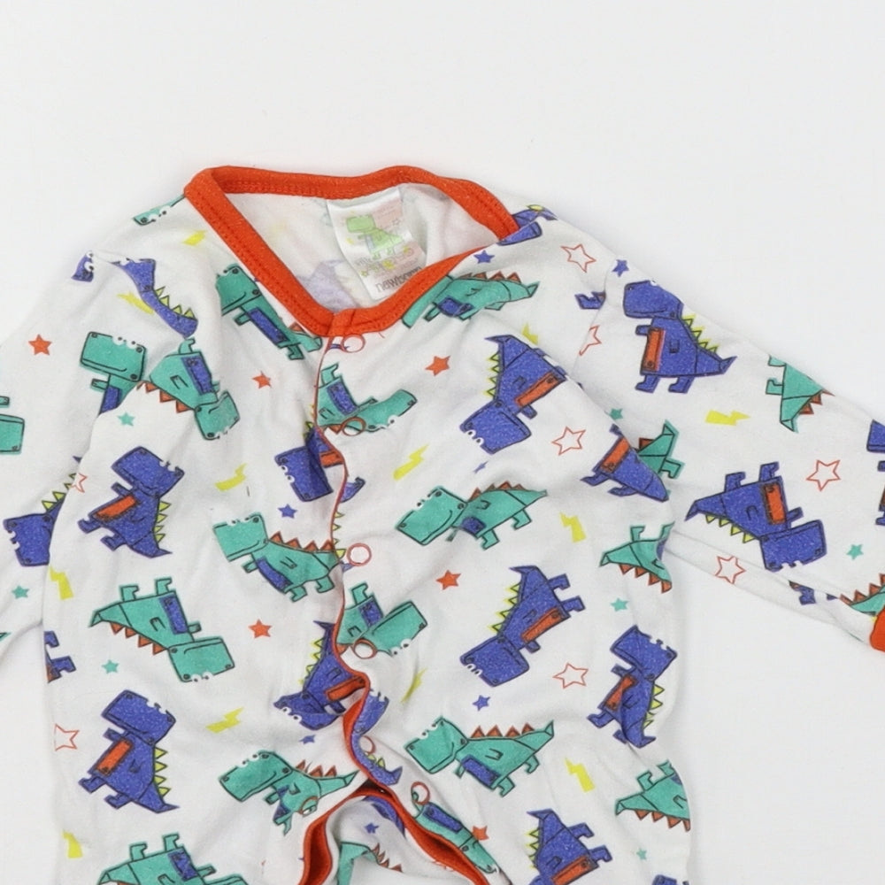 Little Din Baby White Geometric Jersey Babygrow One-Piece Size Newborn  - Dinosaurs