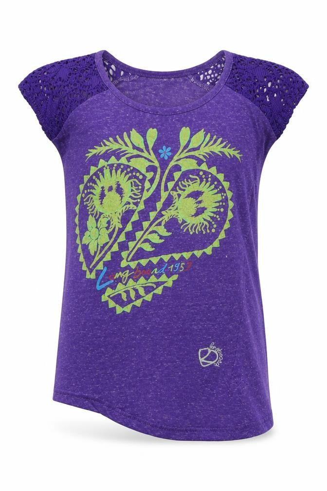 Front view of Long board girls’ purple jersey basic t-shirt, size 9-10, years