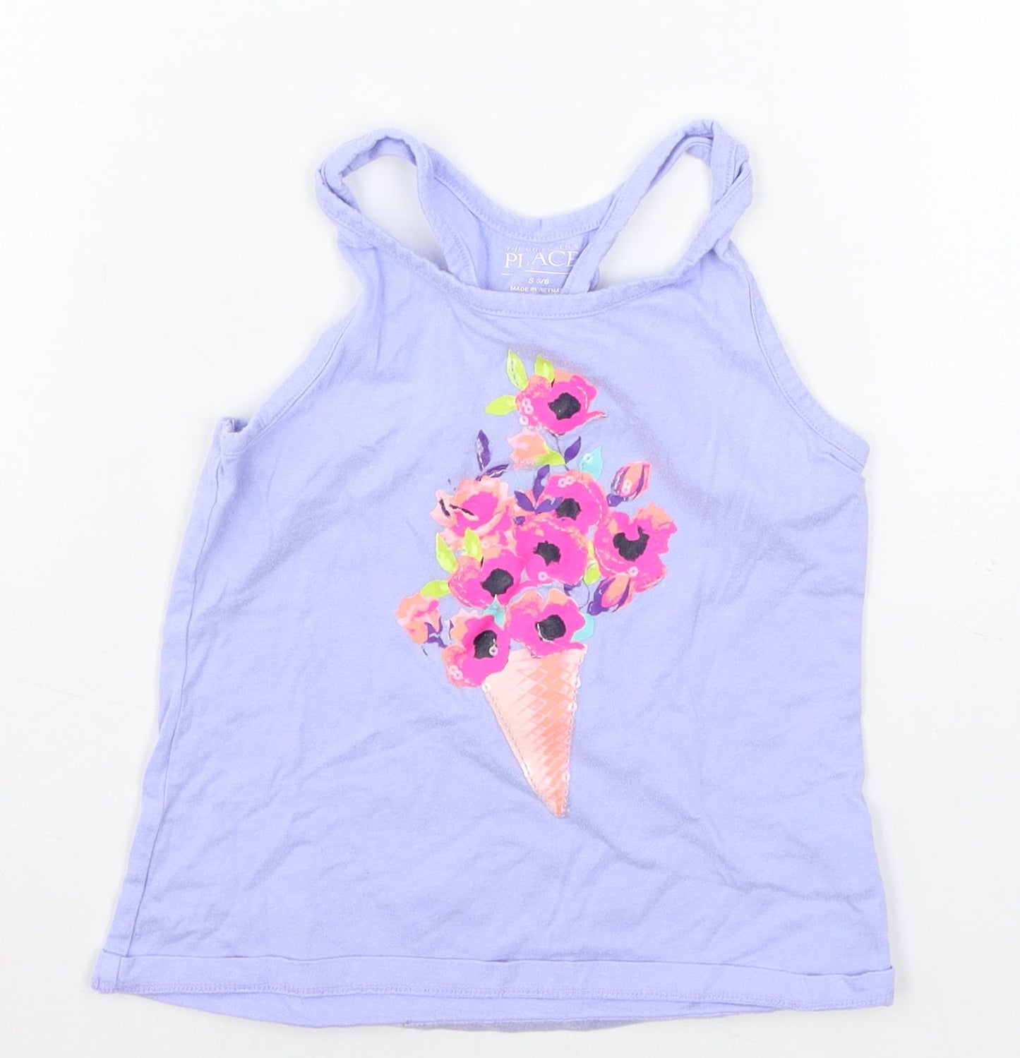 The Childrens Place Girls Blue  Jersey Basic T-Shirt Size 5-6 Years  - flowers