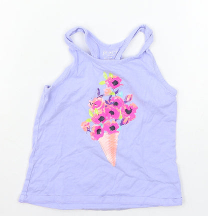 The Childrens Place Girls Blue  Jersey Basic T-Shirt Size 5-6 Years  - flowers