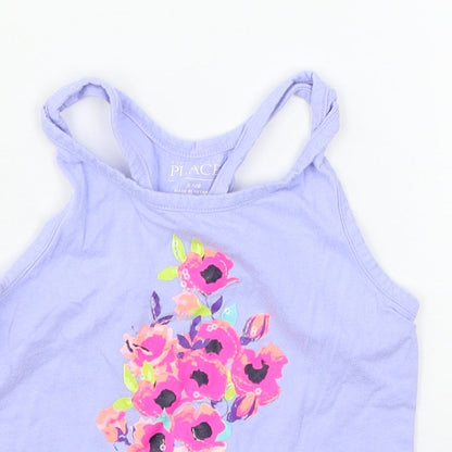 The Childrens Place Girls Blue  Jersey Basic T-Shirt Size 5-6 Years  - flowers