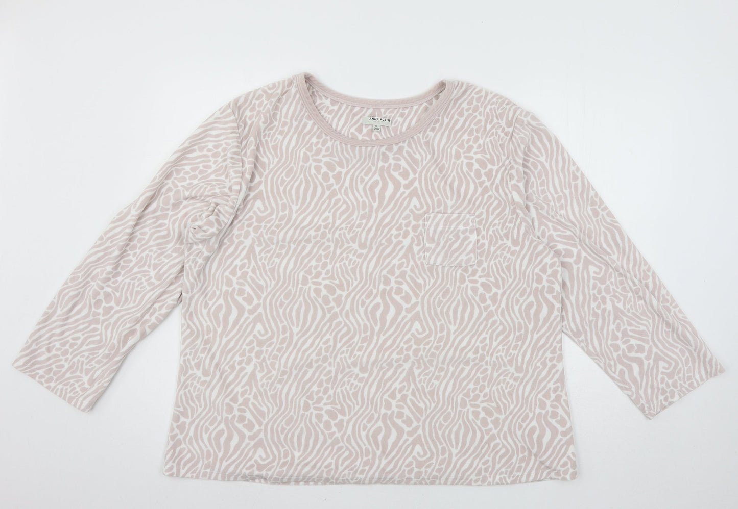 Anne Klein Womens Pink Animal Print Velour Top Pyjama Top Size XL
