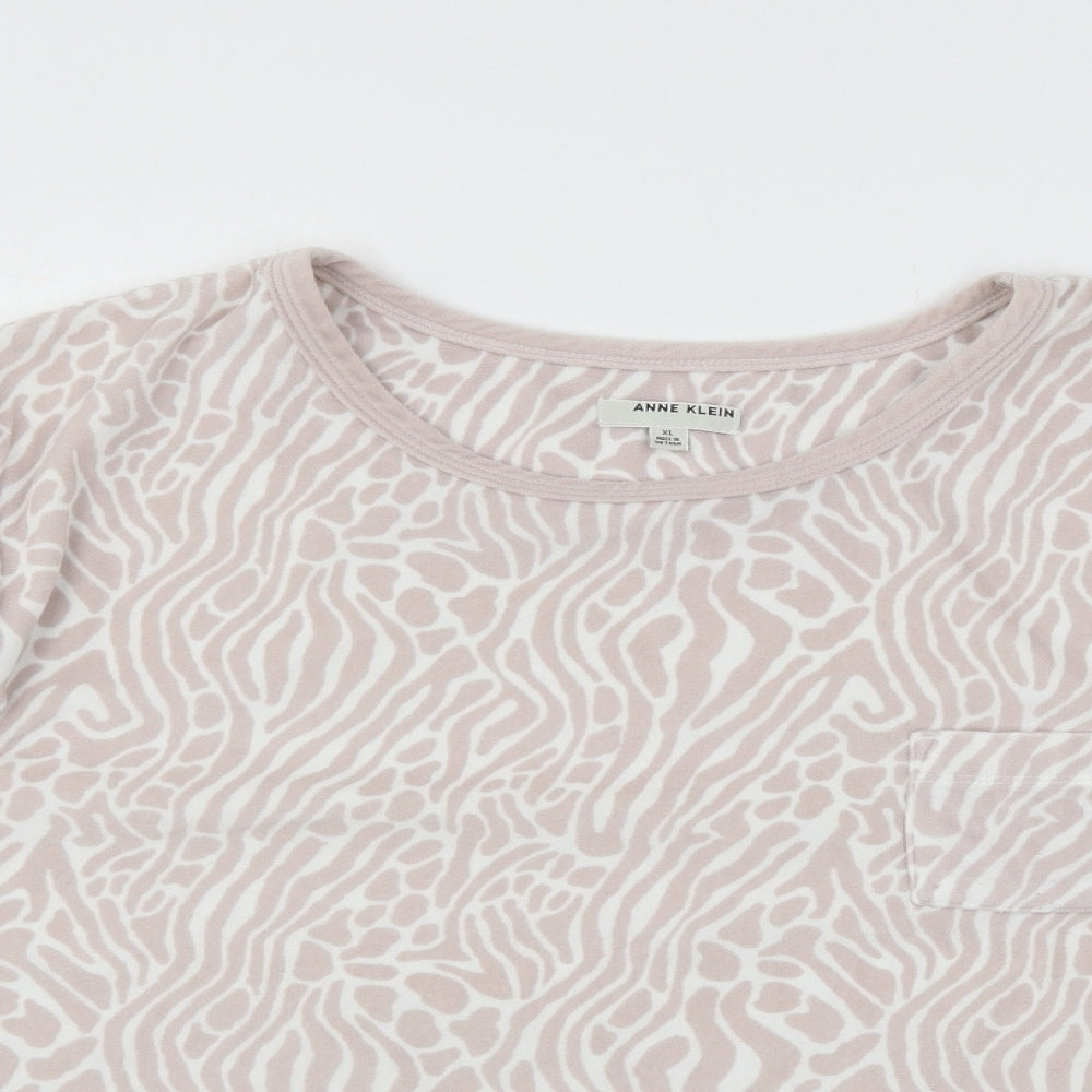 Anne Klein Womens Pink Animal Print Velour Top Pyjama Top Size XL