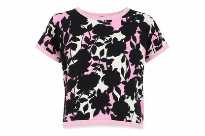 Front view of Marks & Spencer women’s pink floral knit jumper, size UK 14
