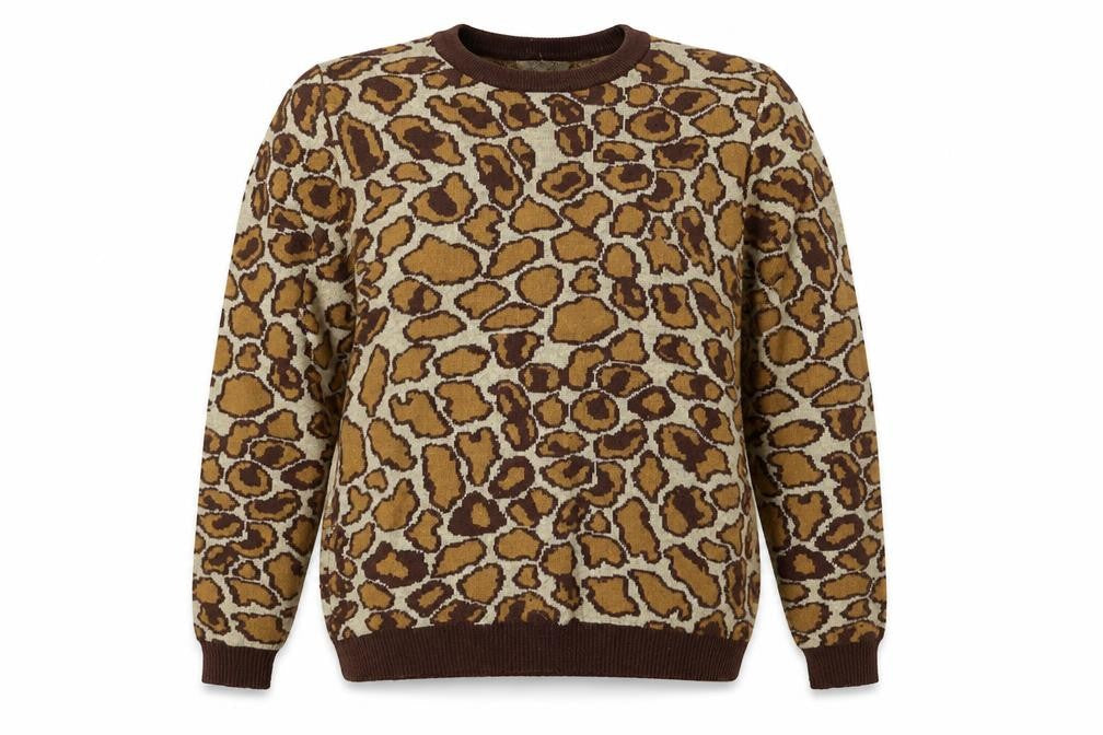 Front view of Sweewë women’s brown animal print knit jumper, size S