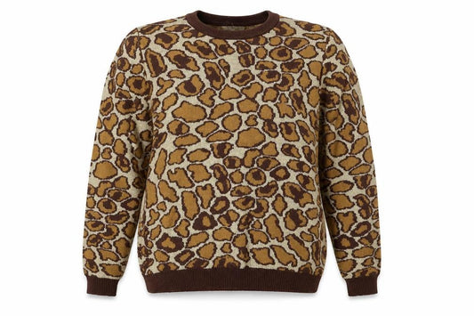 Front view of Sweewë women’s brown animal print knit jumper, size S