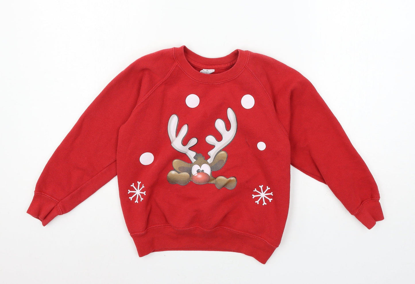 Fruit of the Loom Boys Red  Jersey Pullover Sweatshirt Size 5-6 Years  - Rudolph