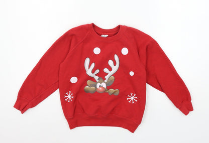 Fruit of the Loom Boys Red  Jersey Pullover Sweatshirt Size 5-6 Years  - Rudolph