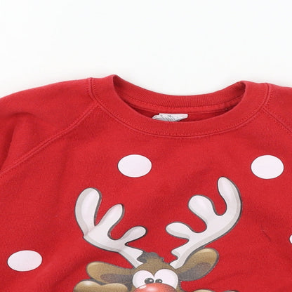 Fruit of the Loom Boys Red  Jersey Pullover Sweatshirt Size 5-6 Years  - Rudolph