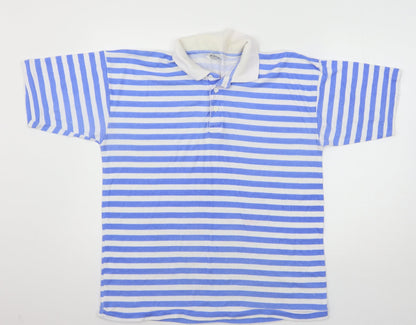 Leisure Man Mens Blue Striped Jersey  Polo Size L