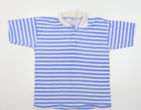 Leisure Man Mens Blue Striped Jersey  Polo Size L