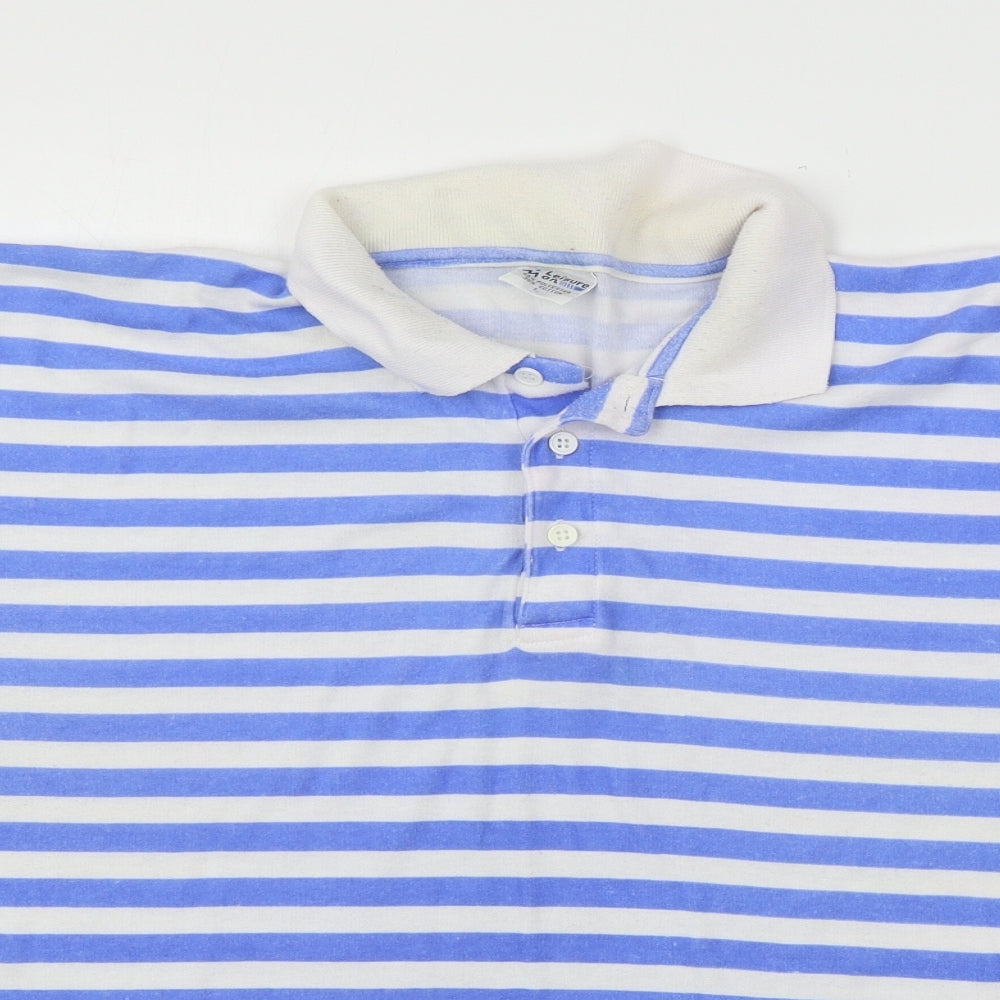 Leisure Man Mens Blue Striped Jersey  Polo Size L