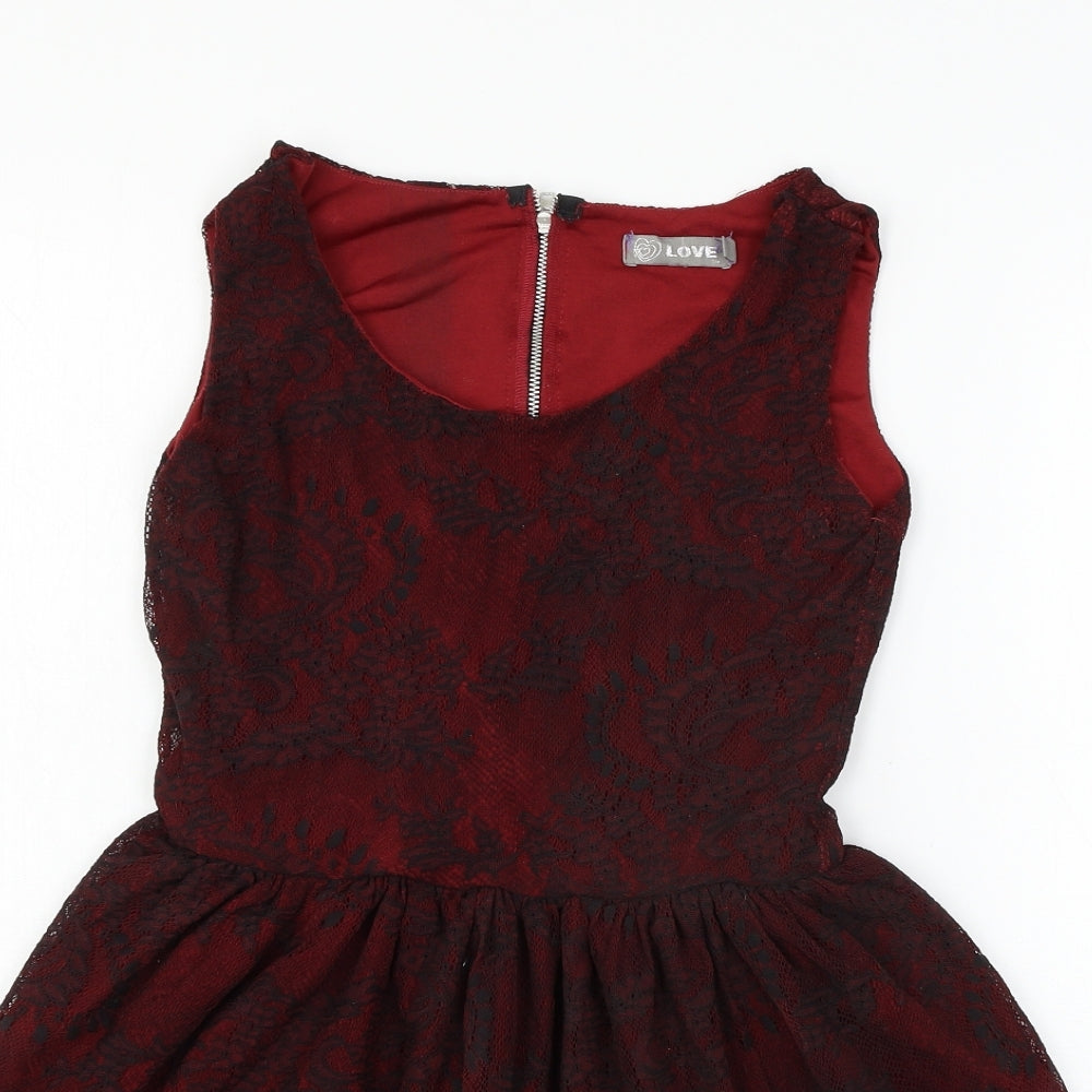 Womens UK Size S Love Red Basic Blouse