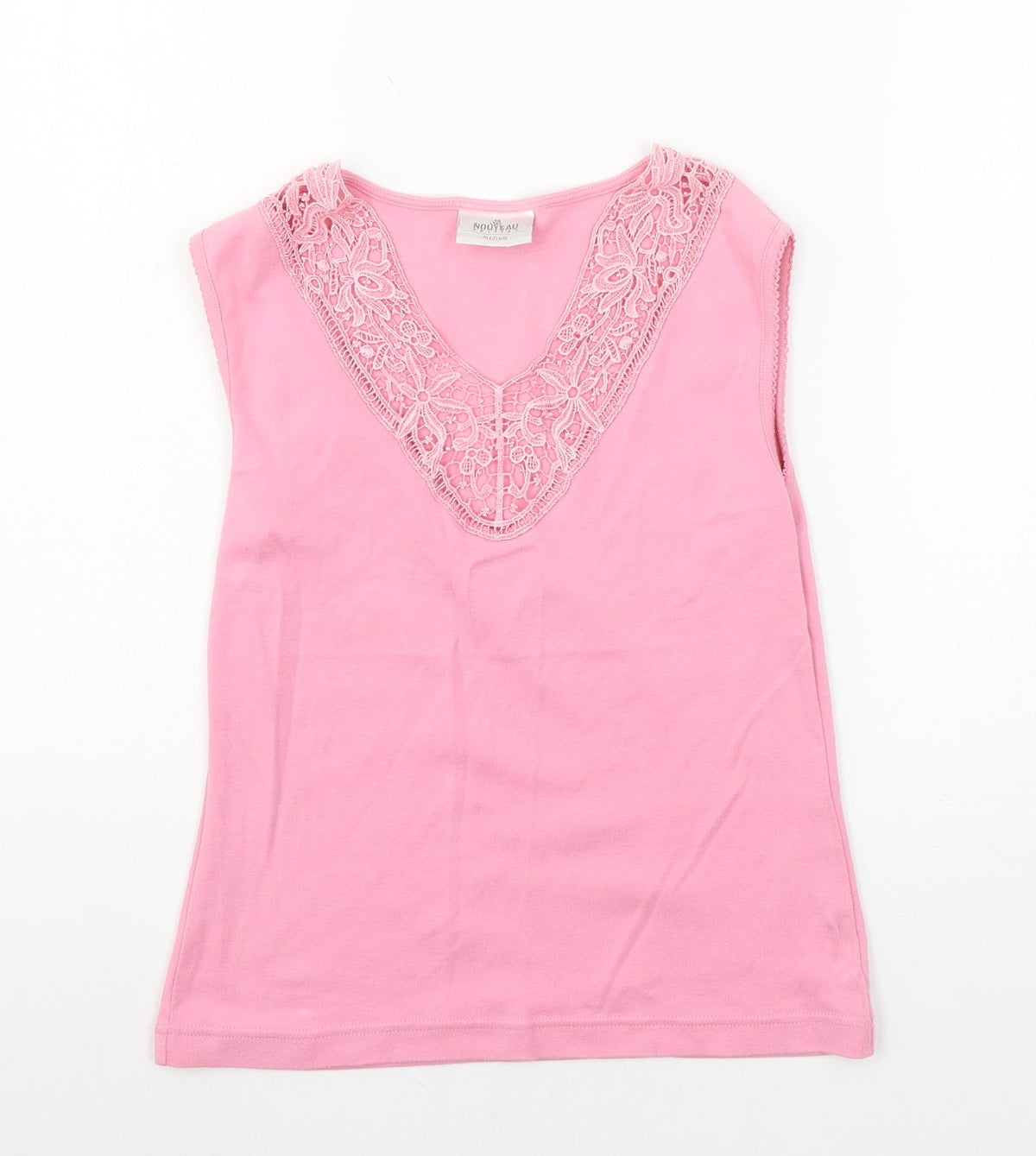 Additional front view of Nouveau Edition women’s pink jersey basic tank, size M