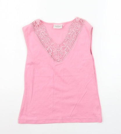 Additional front view of Nouveau Edition women’s pink jersey basic tank, size M