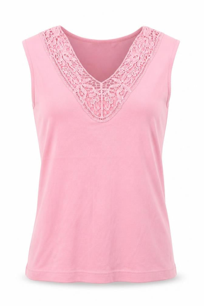 Front view of Nouveau Edition women’s pink jersey basic tank, size M
