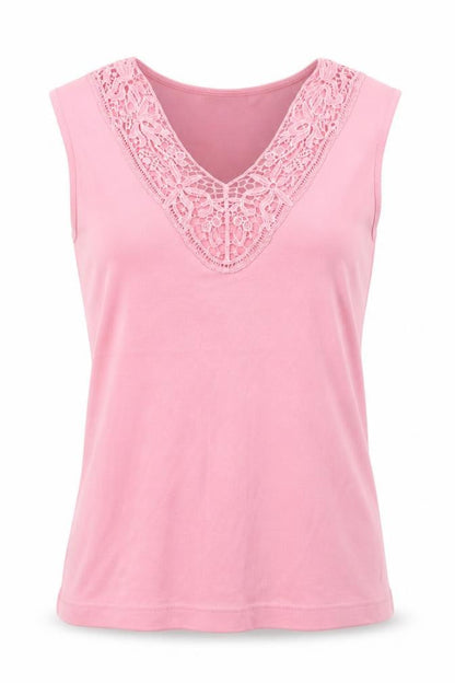 Front view of Nouveau Edition women’s pink jersey basic tank, size M