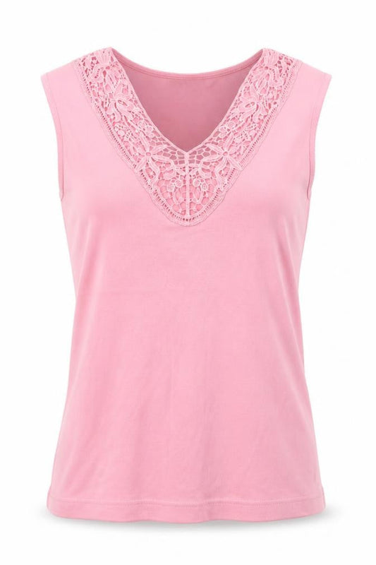 Front view of Nouveau Edition women’s pink jersey basic tank, size M