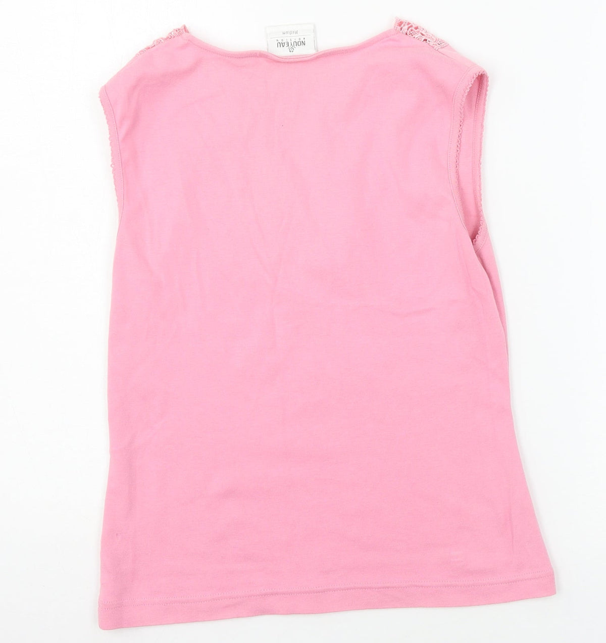 Back view of Nouveau Edition women’s pink jersey basic tank, size M
