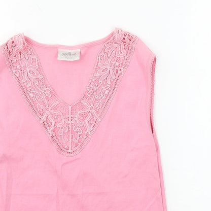 Close-up detail of Nouveau Edition women’s pink jersey basic tank, size M