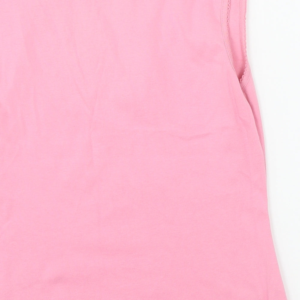 Brand and care label for Nouveau Edition women’s pink jersey basic tank, size M