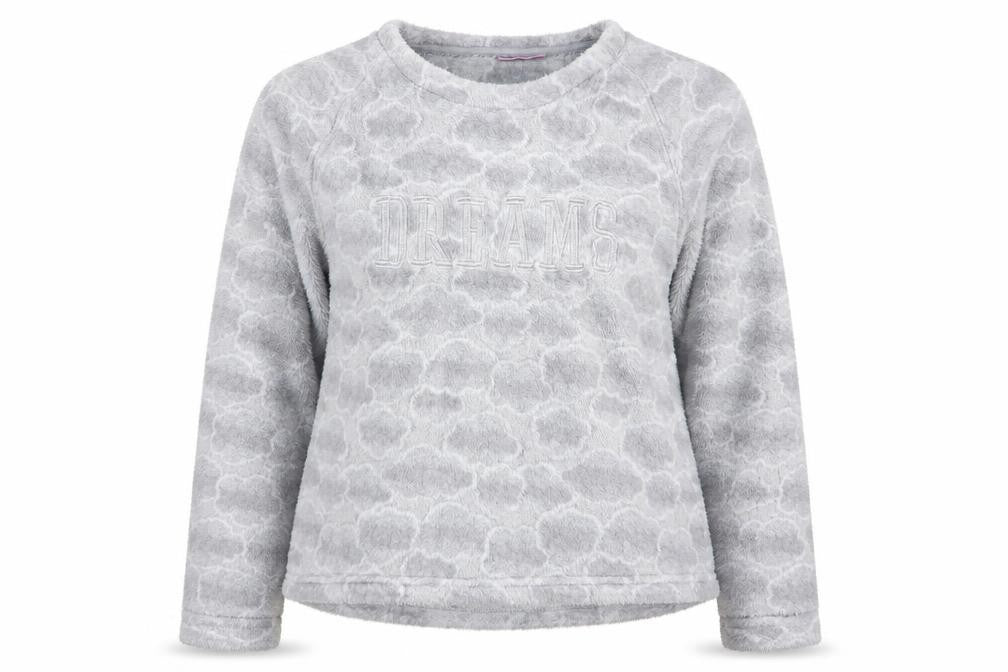Front view of ESMARA women’s grey geometric babydoll pyjama top, size UK 14