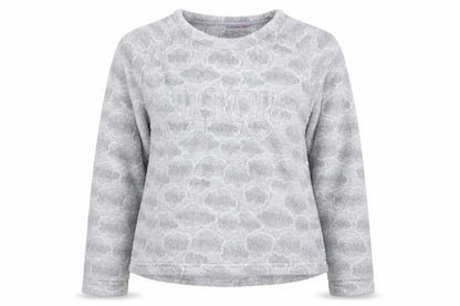 Front view of ESMARA women’s grey geometric babydoll pyjama top, size UK 14