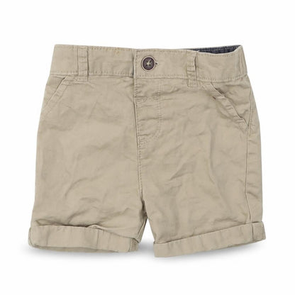 Front view of F&F boys’ beige capri trousers, size 6-9, months