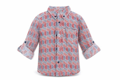 Front view of Bows & arrows boys’ red geometric basic button-up, size 2-3, years