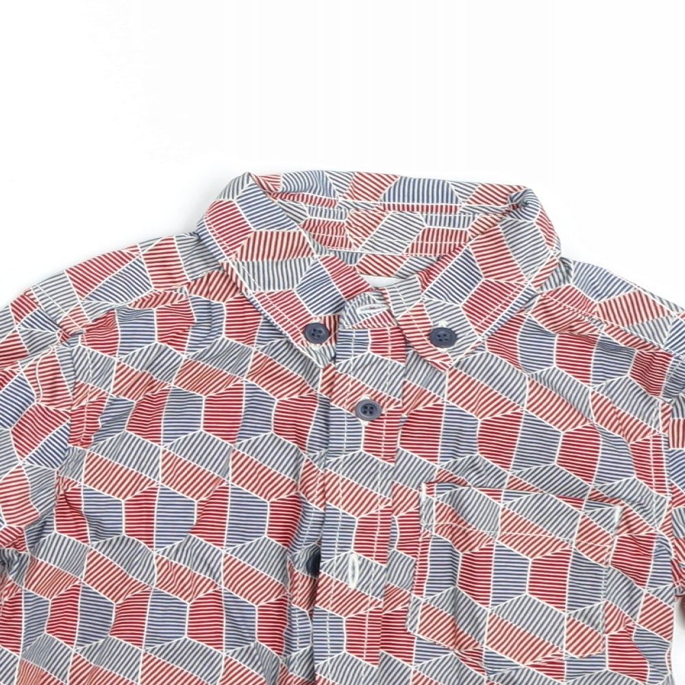 Close-up detail of Bows & arrows boys’ red geometric basic button-up, size 2-3, years
