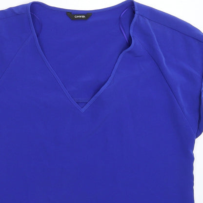 George Womens Blue  Satin Basic Blouse Size 10