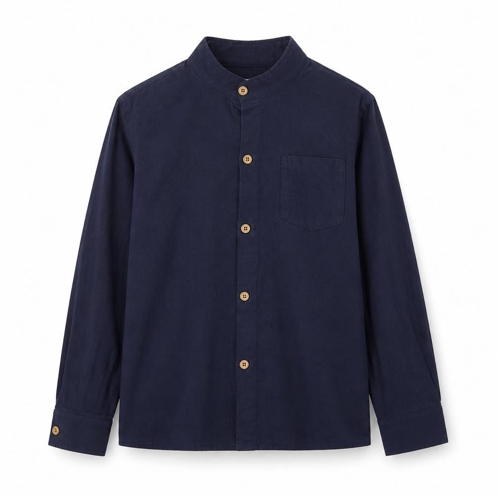 Front view of Forhan boys’ blue basic button-up, size 10-11, years