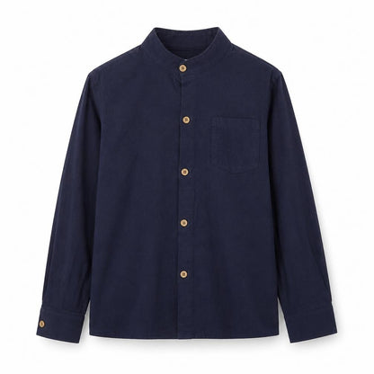 Front view of Forhan boys’ blue basic button-up, size 10-11, years