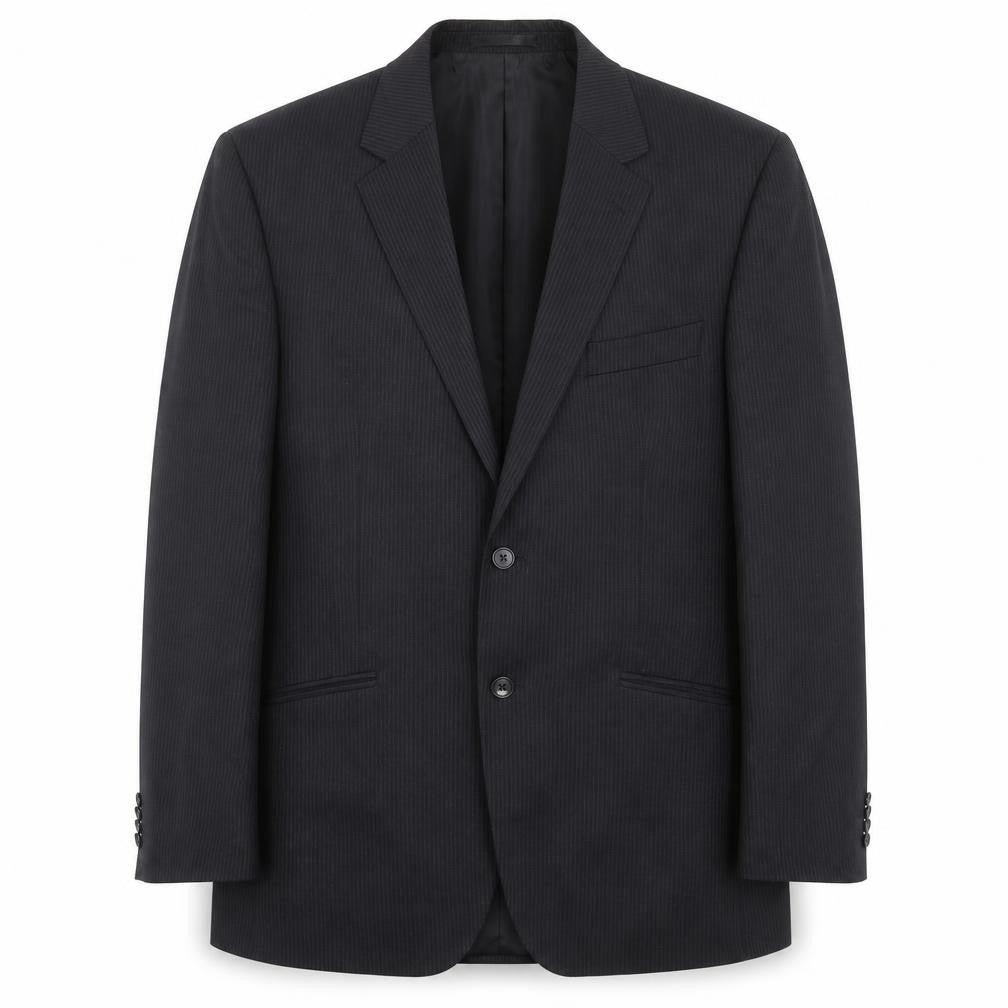 Front view of F&F men’s black striped jacket suit jacket, size 40