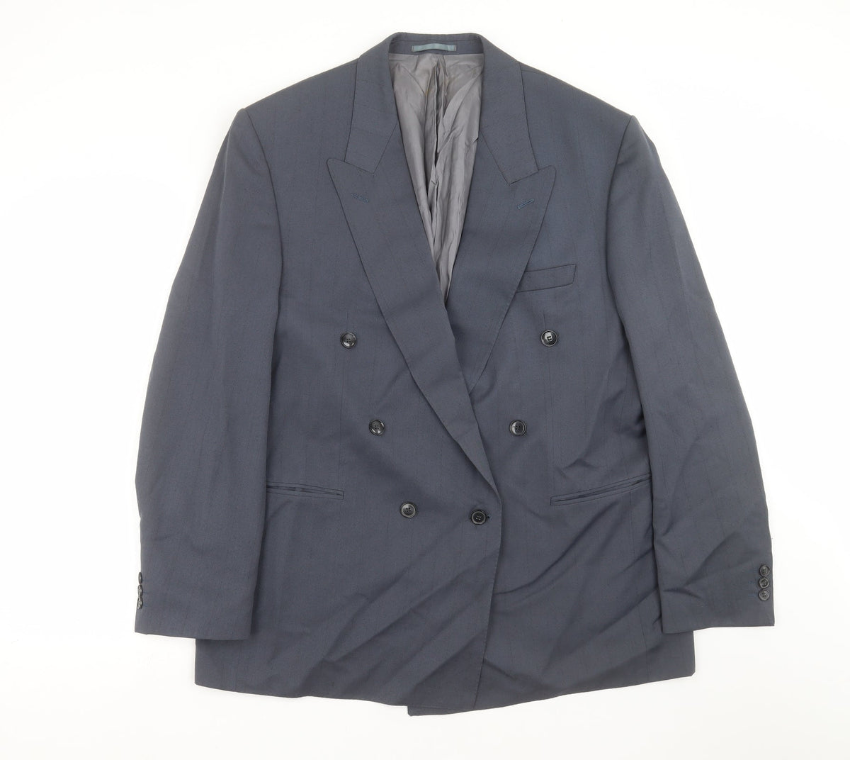 Front view of john drummond men’s blue striped jacket suit jacket, size 46
