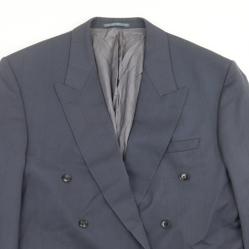 Close-up detail of john drummond men’s blue striped jacket suit jacket, size 46
