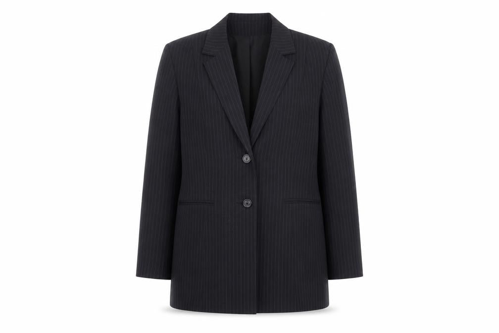 Front view of Dorothy Perkins women’s blue striped jacket suit jacket, size UK 16
