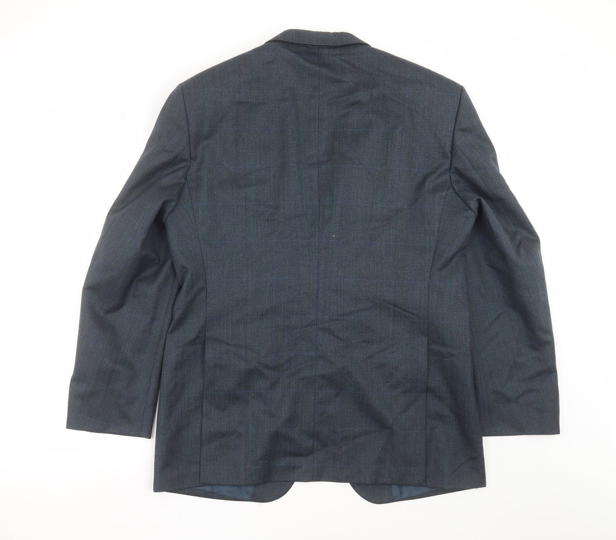 Back view of Konen men’s blue check jacket suit jacket, size 42